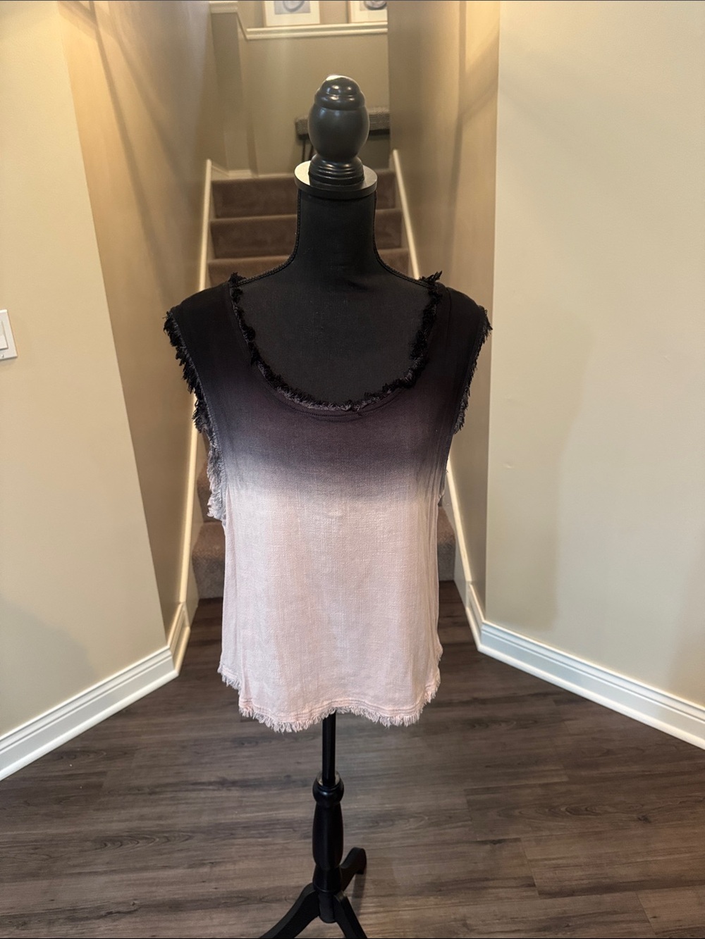 Splendid Black to Blush Ombre Frayed Tank